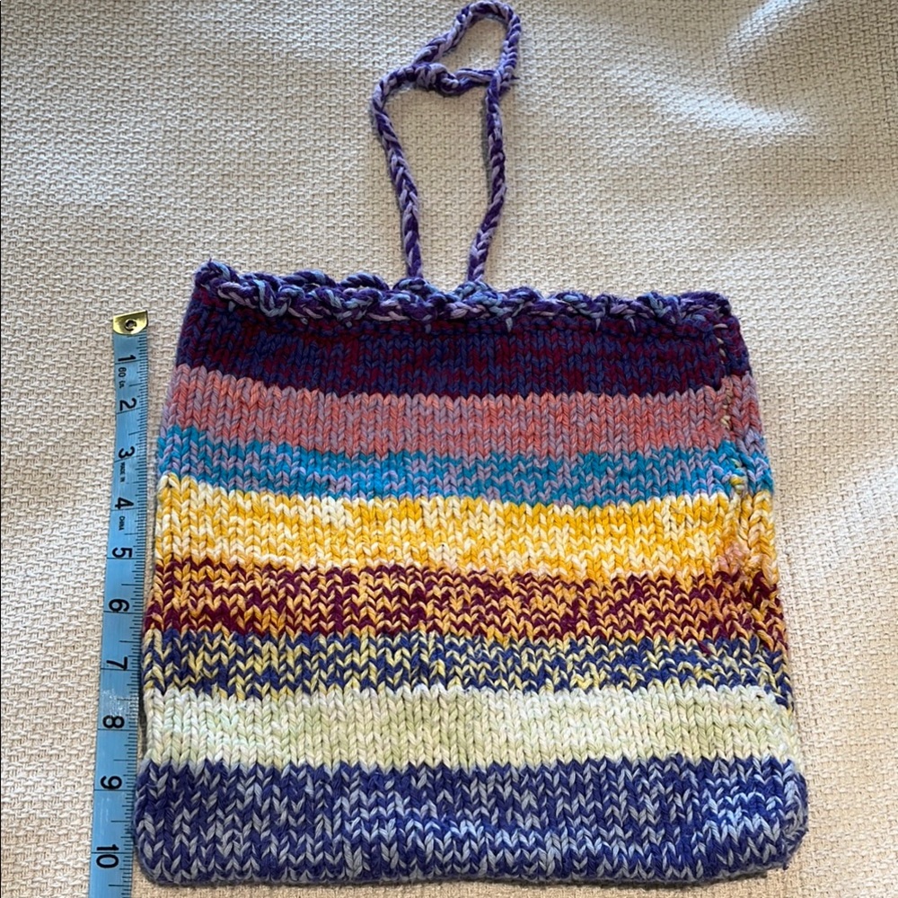 Handcrafted lined Purple and Blue Knit Tote Bag